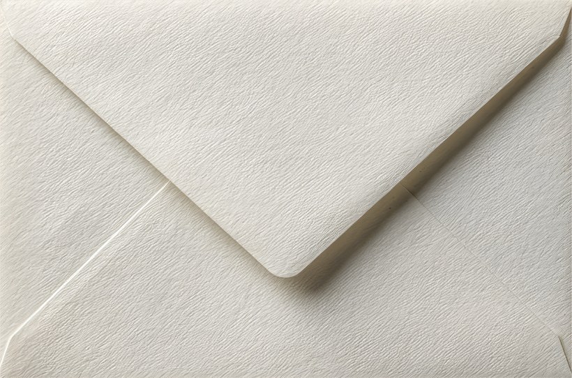 A sealed cream wedding envelope